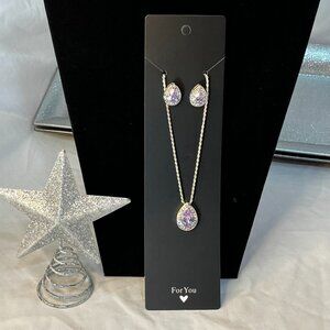 Holiday Gift Set ✨ Purple CZ Teardrop Necklace & Earrings Sterling 925